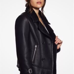 Anthropologie Avec Les Filles Black Faux Leather Shearling Moto Jacket Med $198